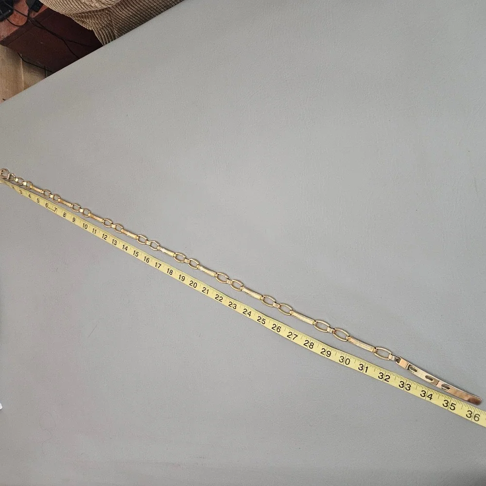 Vintage Gold Tone Metal Link Chain Belt Adjustable Buckle Waist Accessory 35in